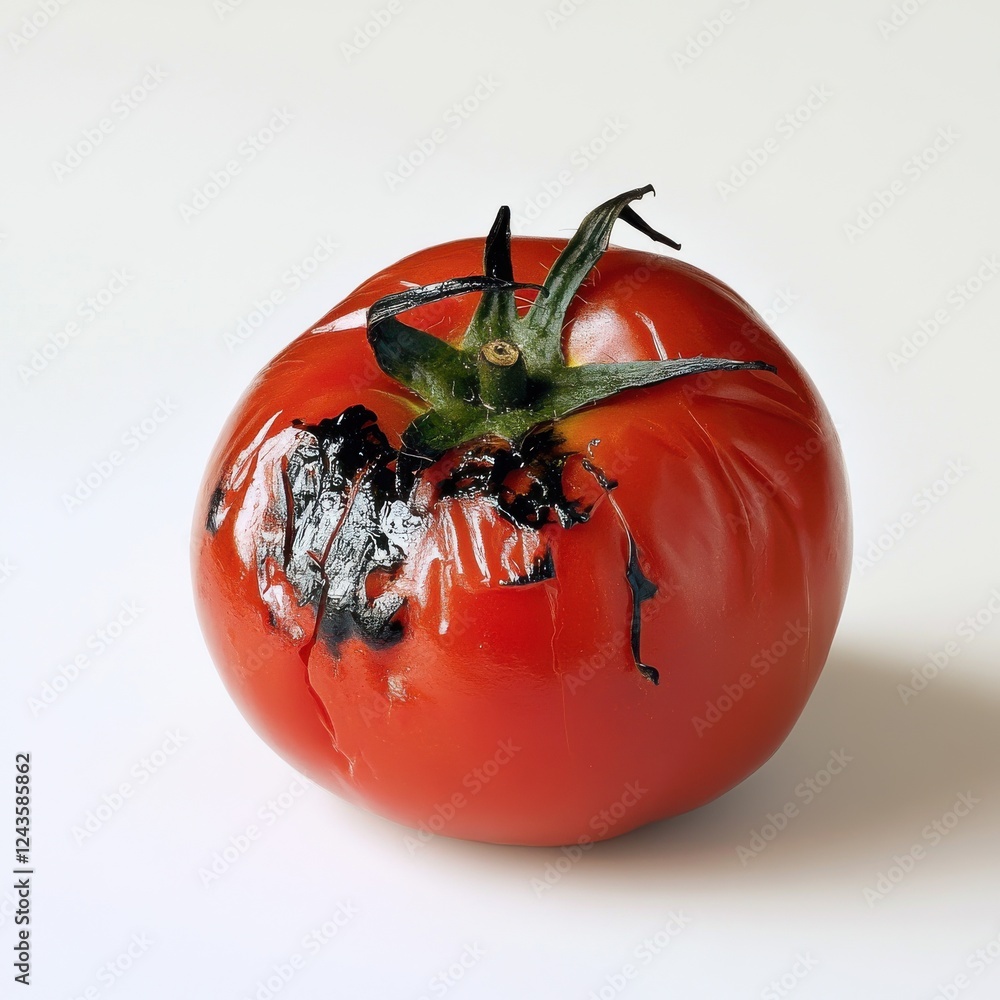 Poster roasted tomato with charred edges on a clean surface showcasing its bold color and unique texture