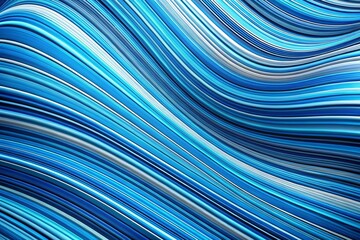 Panoramic Abstract Blue Curved Stripes: Vibrant Swirling Design Background