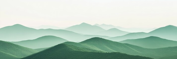 Layers of green mountains create a mesmerizing landscape, fading into the distance under a hazy sky, showcasing the beauty and tranquility of nature