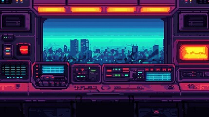 Obraz premium Futuristic Cityscape View from Neon-Controlled Command Center