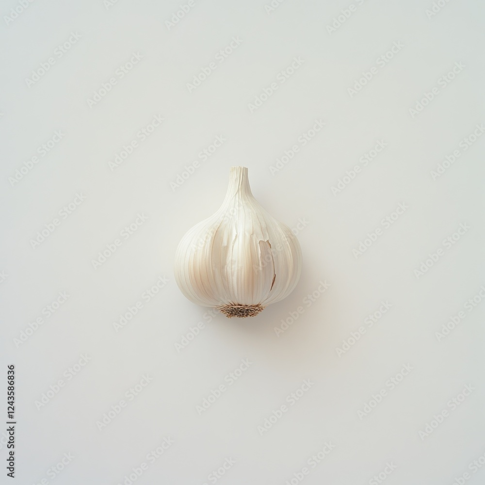 Poster isolated single garlic clove on smooth white background showcasing its natural texture and form perf