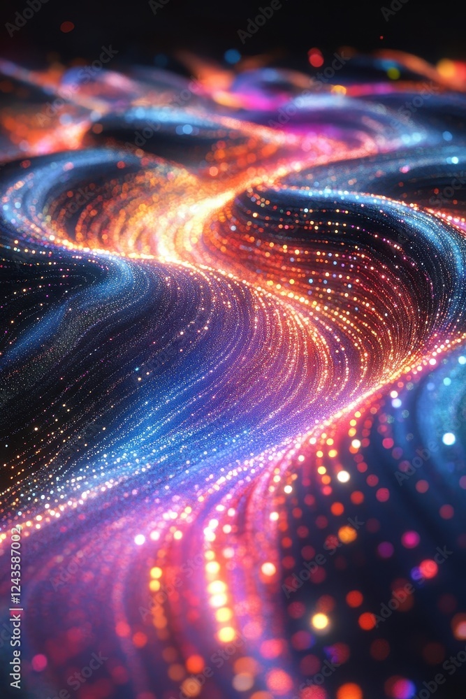Wall mural vibrant abstract digital wave of colorful lights and particles in a futuristic and dynamic motion ba