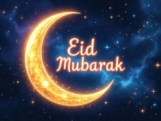 Eid mubarak celebration crescent moon and stars design for posters and cards