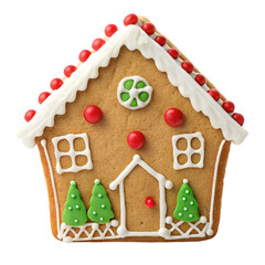 gingerbread house shaped cookie isolated on transparent background