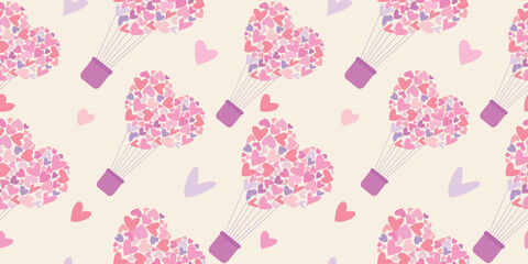 Seamless pattern of Heart balloons. Background for Valentine's Day design. Vector illustration.