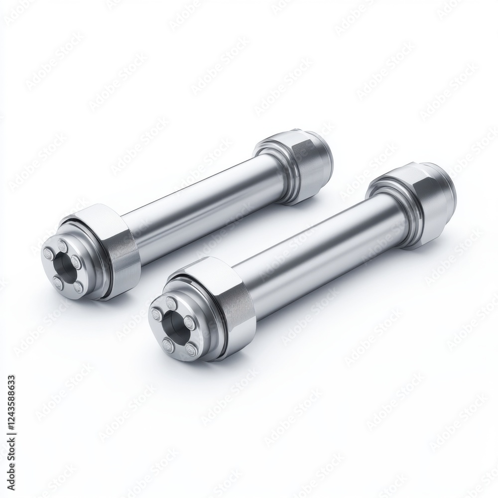 Poster metallic cylindrical components with polished surface and threaded ends suitable for mechanical and 