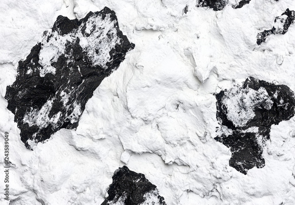 Poster close up texture of a white wall with irregular dark splotches. the surface is rough and uneven, cre