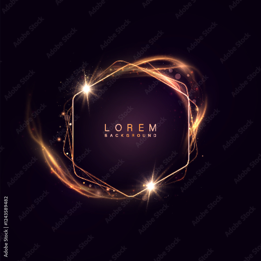 Poster abstract background with golden light effects on a dark background. glowing lines and particles crea