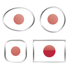 A collection of stylized representations of the Japanese flag in various shapes.