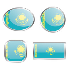 A collection of Kazakhstan flag designs in various shapes and styles.