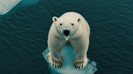 Polar Bear Standing on Ice in Arctic Ocean, Majestic Wildlife Scene