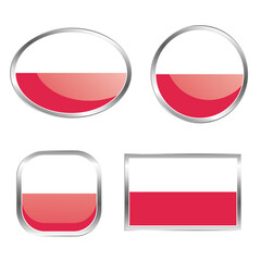 A collection of Polish flag designs in various shapes and frames.