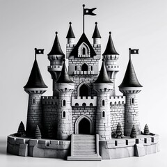 Obraz premium A toy castle black and white on plain white background