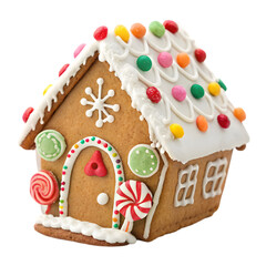 gingerbread house shaped cookie isolated on transparent background