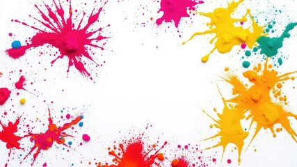 Obraz premium Vibrant and colorful holi powder spread on a pristine white background, vibrant, holi