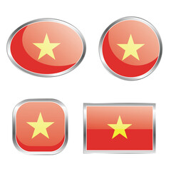 A collection of glossy buttons featuring a red background with a yellow star.