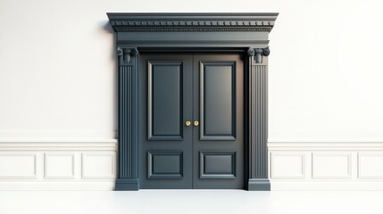 Fototapeta premium Elegant Black Double Door with Classical Architectural Details