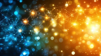 Particle connection network with glowing particles and interconnected lines, symbolizing the seamless interaction between digital systems, technologies, and the global data infrastructure.