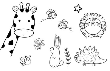 Set of Funny Cartoon Animals Coloring Pages