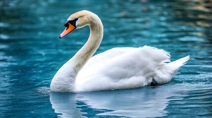 Fototapeta premium A graceful swan gliding across a serene lake