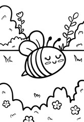 Bee at Garden Kids Coloring Sheet 