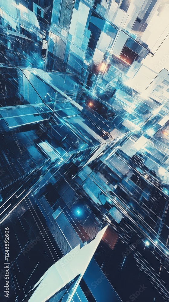 Poster high-tech abstract composition showcasing intricate geometric patterns in a futuristic digital lands
