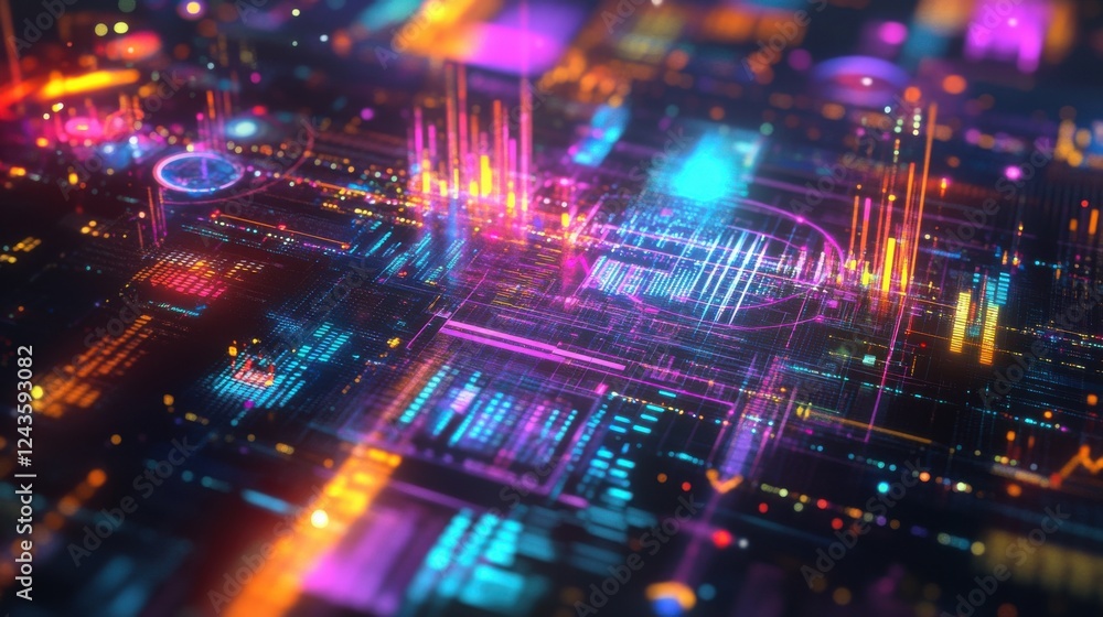 Aufkleber glowing double exposure representation of mutual fund concepts with vibrant colors and digital eleme