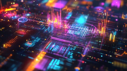 Fototapeta premium Glowing double exposure representation of mutual fund concepts with vibrant colors and digital elements