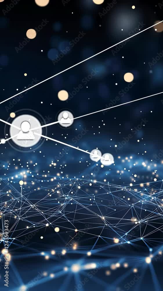 Poster visual representation of a digital network with glowing nodes and user icon, showcasing the integrat