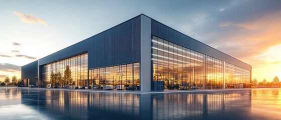 Obraz premium logistics center, headquarters or large office building in morning