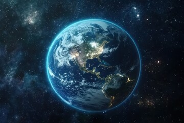 Fototapeta premium Stunning View of Earth from Space with Bright City Lights and Cosmic Background at Night