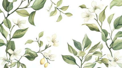 Delicate Floral Watercolor Pattern with Spring Flowers and Leaves