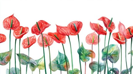 Obraz premium Watercolor Floral Art: Red Anthurium Flowers