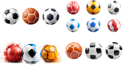 a collection of soccer balls, a symbol of passion, teamwork, and competition. This high-quality photo shows a variety of soccer balls with different colors and patterns.