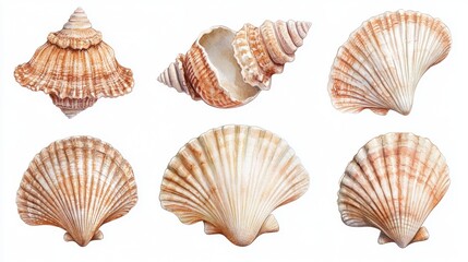 Collection of Exquisite Seashells - A Watercolor Masterpiece