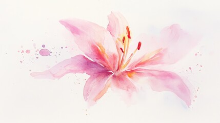 Fototapeta premium Delicate Pink Lily Watercolor Painting