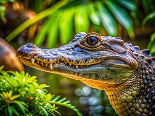 Obraz premium Powerful Alligator Head Close-Up: Wild Tropical Reptile in Lush Habitat