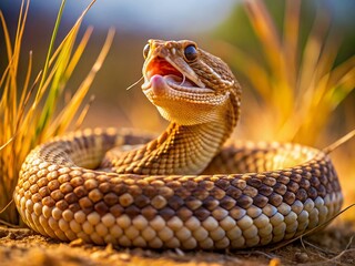 Prairie Rattlesnake Coiled, Ready to Strike - Miniature Tilt-Shift Photo