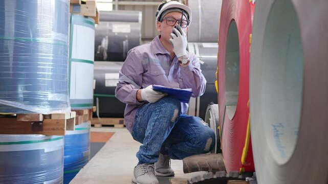 The factory engineer controls the machinery used to produce zinc sheets and uses radio for communication.