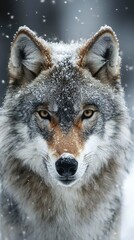 Fototapeta premium HD Phone Wallpaper Majestic Grey Wolf in Winter Snowstorm Close up Portrait Photography