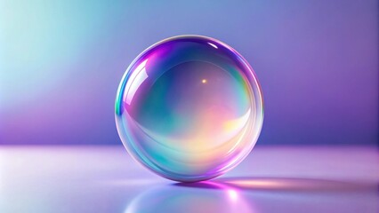 Iridescent Sphere on a Reflective Surface with Pastel Background