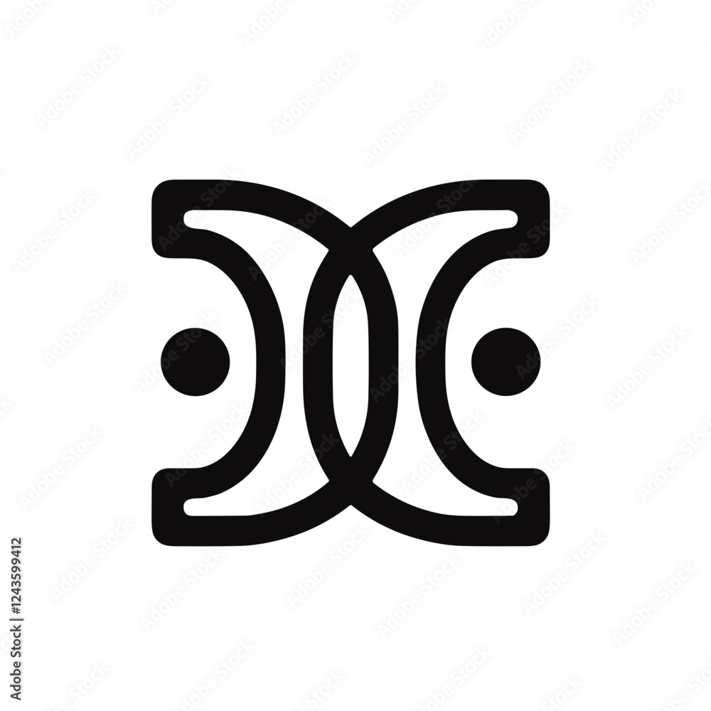 Poster gemini zodiac sign icon in minimalistic black-and-white vector style featuring smooth lines and shap