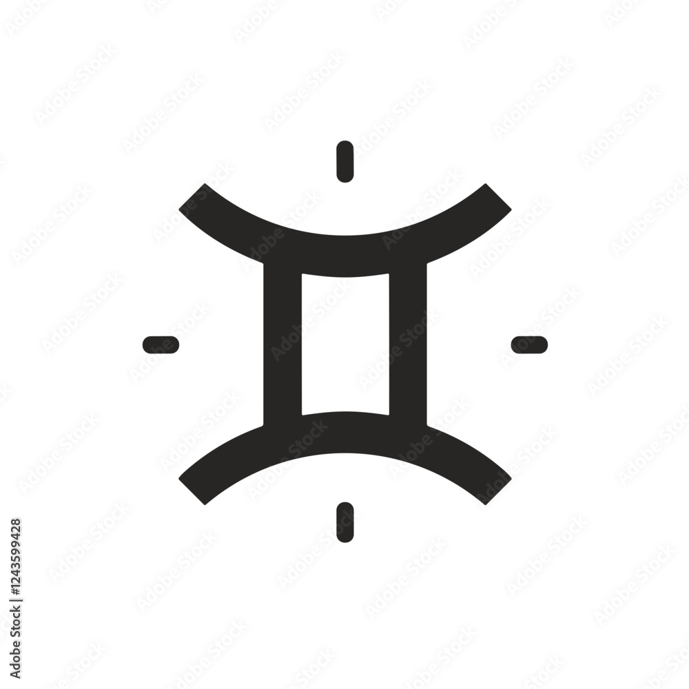 Poster gemini zodiac sign icon in minimalistic black-and-white vector style with smooth geometric lines