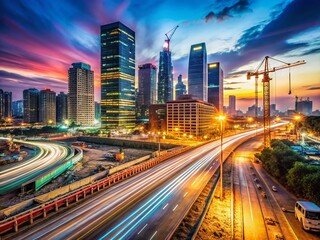 Obraz premium Real Estate Market Boom: Long Exposure Cityscape Showing Rapid Growth