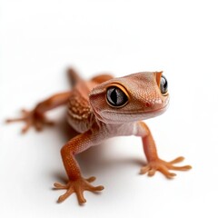 Close-Up of Colorful Gecko with Striking Eyes on White Background Capturing Detailed Textures and Vibrant Colors
