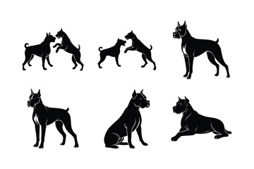 Boxer dog silhouette set isolated on white background