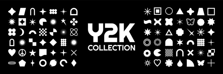 Retro futuristic Y2k collection for your designs. Graphic  Trendy geometric vector elements, icons