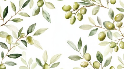 Watercolor Olive Branches and Leaves Pattern - Beautiful Botanical Design