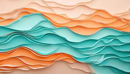 Abstract layered paper waves in teal and orange