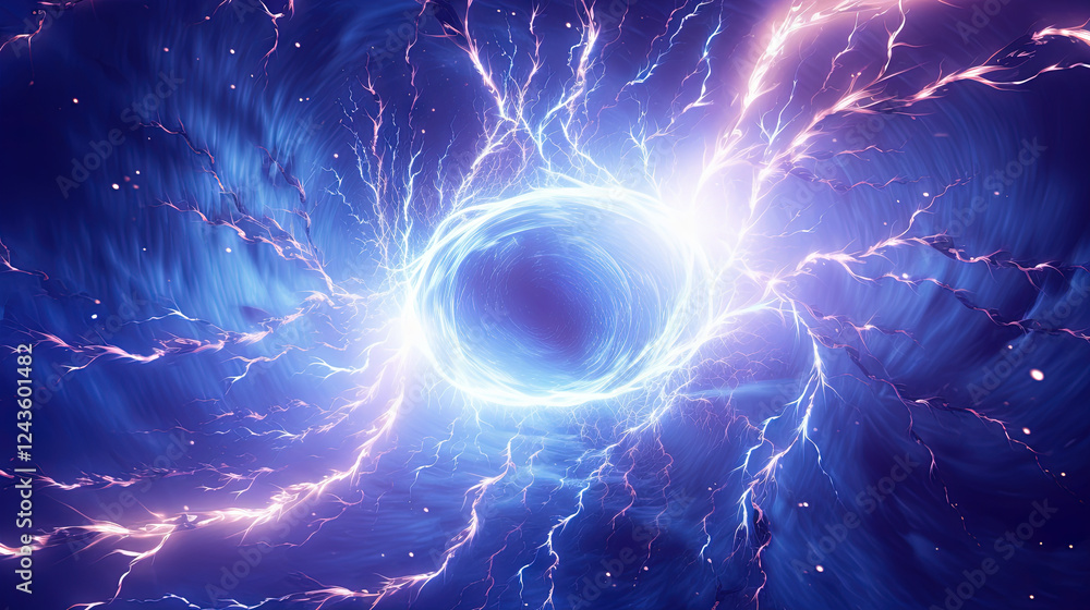 Poster lighting flash in the shape of circle. ring of thunderstorm lightning as a portal